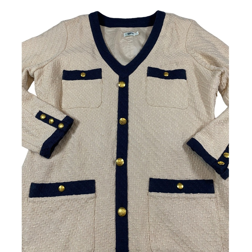 Spartina Maggie Tweed Button Front Mini Dress Tan Navy Kentucky Derby XL - Picture 7 of 15